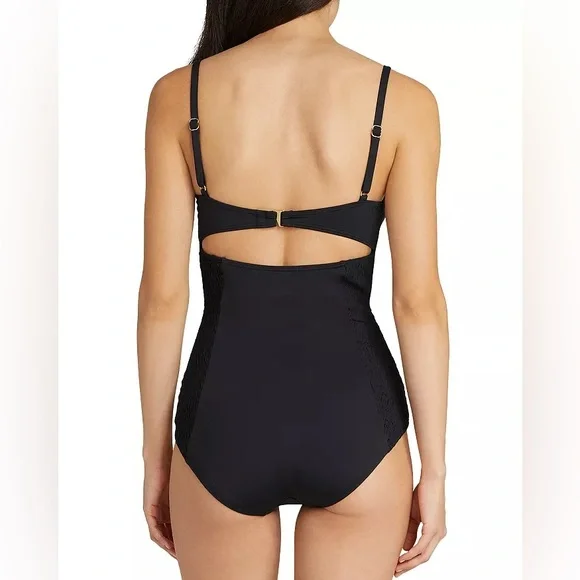 Kate Spade Smocked Underwire One Piece Swimsuit in Black - Picture 2 of 3